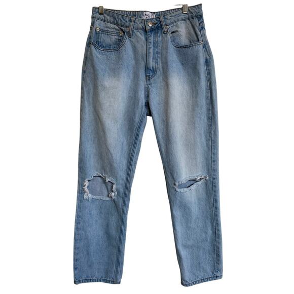 PP Denim Fairmount Straight Leg Jean Light Wash‎ Blue Ripped Knee Jeans 6 - Picture 6 of 15